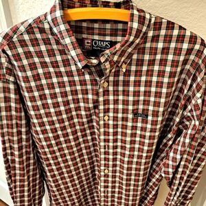 Chaps Red and White Casual Button Down Shirt